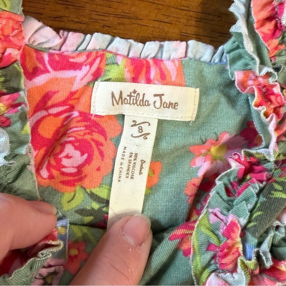 Matilda Jane Island Emilia Dress Kids Size 8 Pink Green Floral Ruffle - Picture 3 of 7